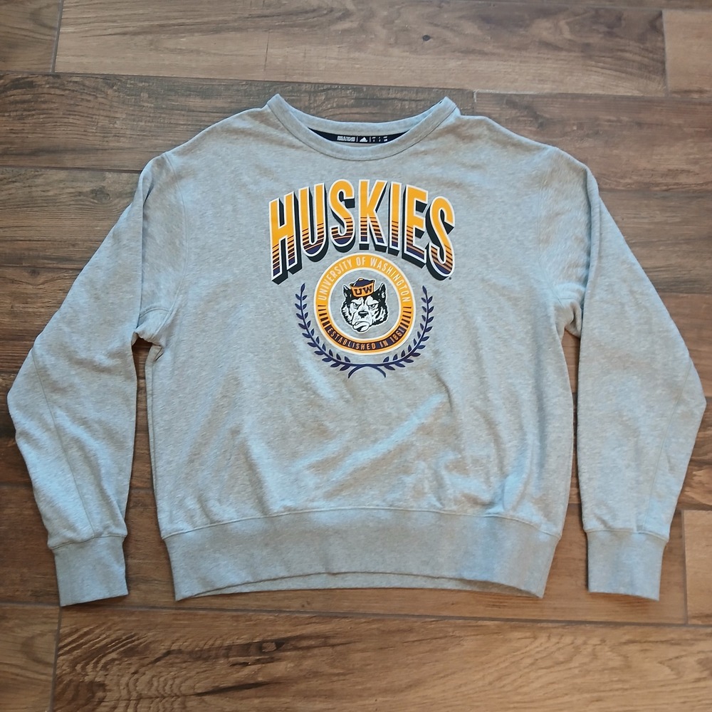 Washington Huskies‎ Sweatshirt Mens Large Grey Adidas Crewneck Graphic Print
